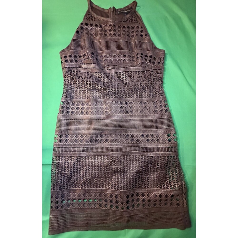 ✨👗 White House Black Market-Brown Metallic Sheath Dress🤎 Crochet Laser Cut Out